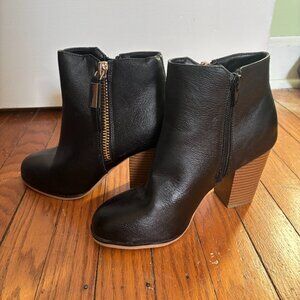 Apt. 9 Black Faux Pebbled Leather Ankle Booties with Block Heel